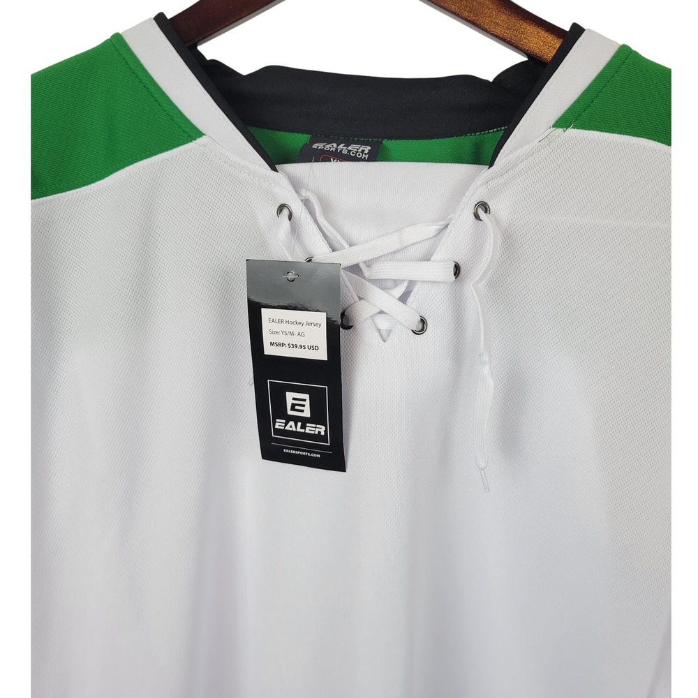 Ealer Hockey Jersey YS/M AG‎ Youth Green White Black Striped Long Sleeve